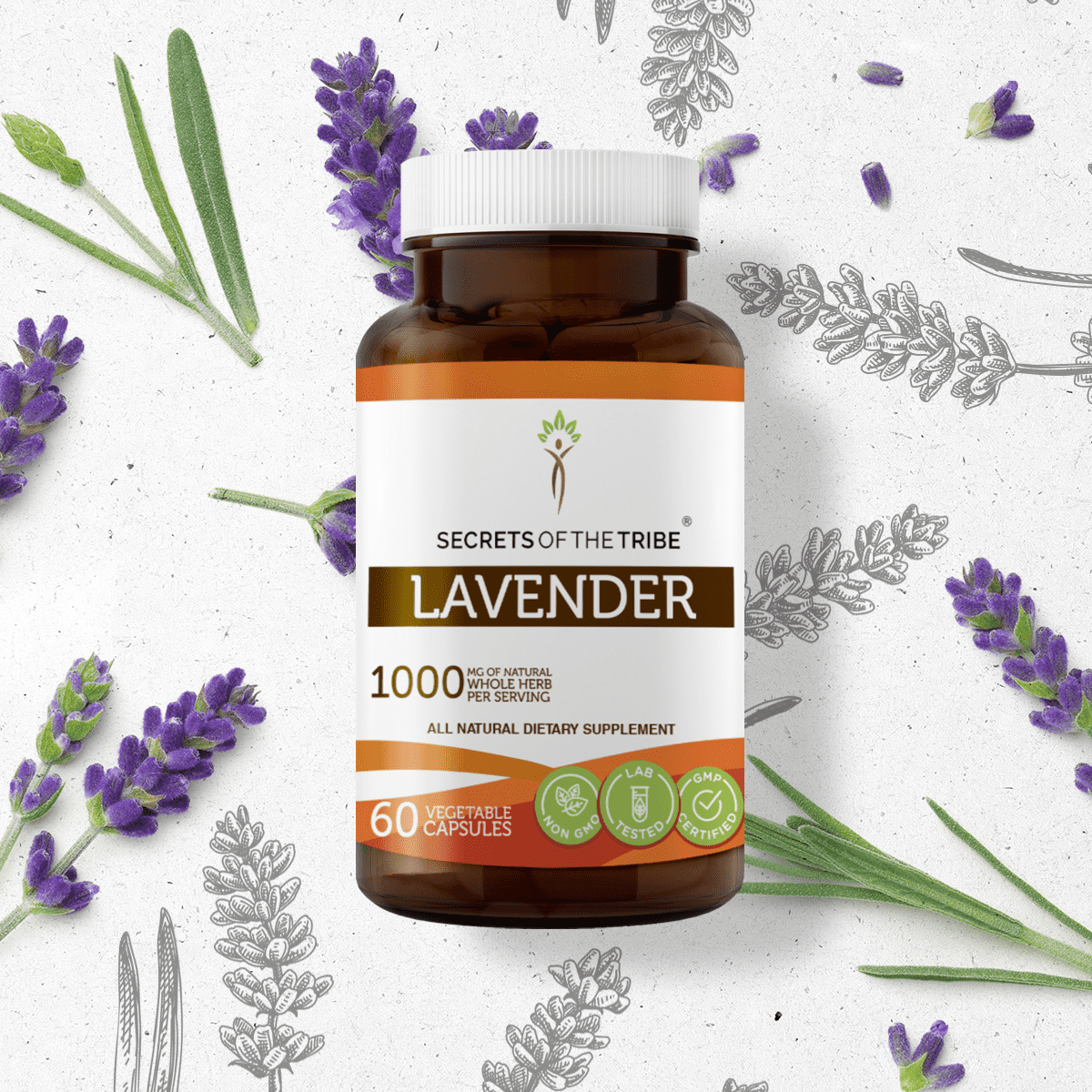 Secrets of the Tribe Lavender 60 Capsules, Organic Lavandula X Intermedia May Reduce