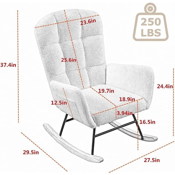 Rocking Chair for Nursery, Upholstered Glider with High Backrest, Nursery Rocker Comfortable Stylish Accent Armchair for Living Rooms Bedrooms Offices (Beige Teddy)