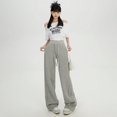 thumbnail image 4 of Pantalones deportivos holgados para mujer, Pantalón de algodón y lino gris, informal, adelgazante, versátil, pierna ancha, Otoño e Invierno, 4 of 5