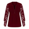 thumbnail image 6 of gakvbuo Lace Long Sleeve T-Shirts For Women Buttons Up Tunic Tops V-Neck Pleated Button Top Fall Blouses Cute Summertop Dressy Casual Work Shirts, 6 of 9