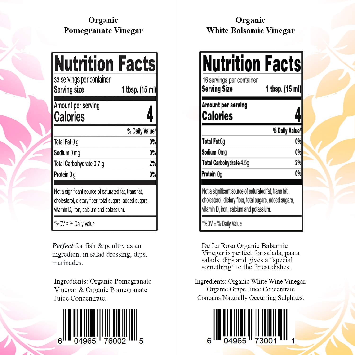 De La Rosa 613 Organic Pomegranate and White Balsamic Vinegar, Vegan, Kosher, Non-GMO & Gluten Free, 16.9 Oz (Pack of 2)