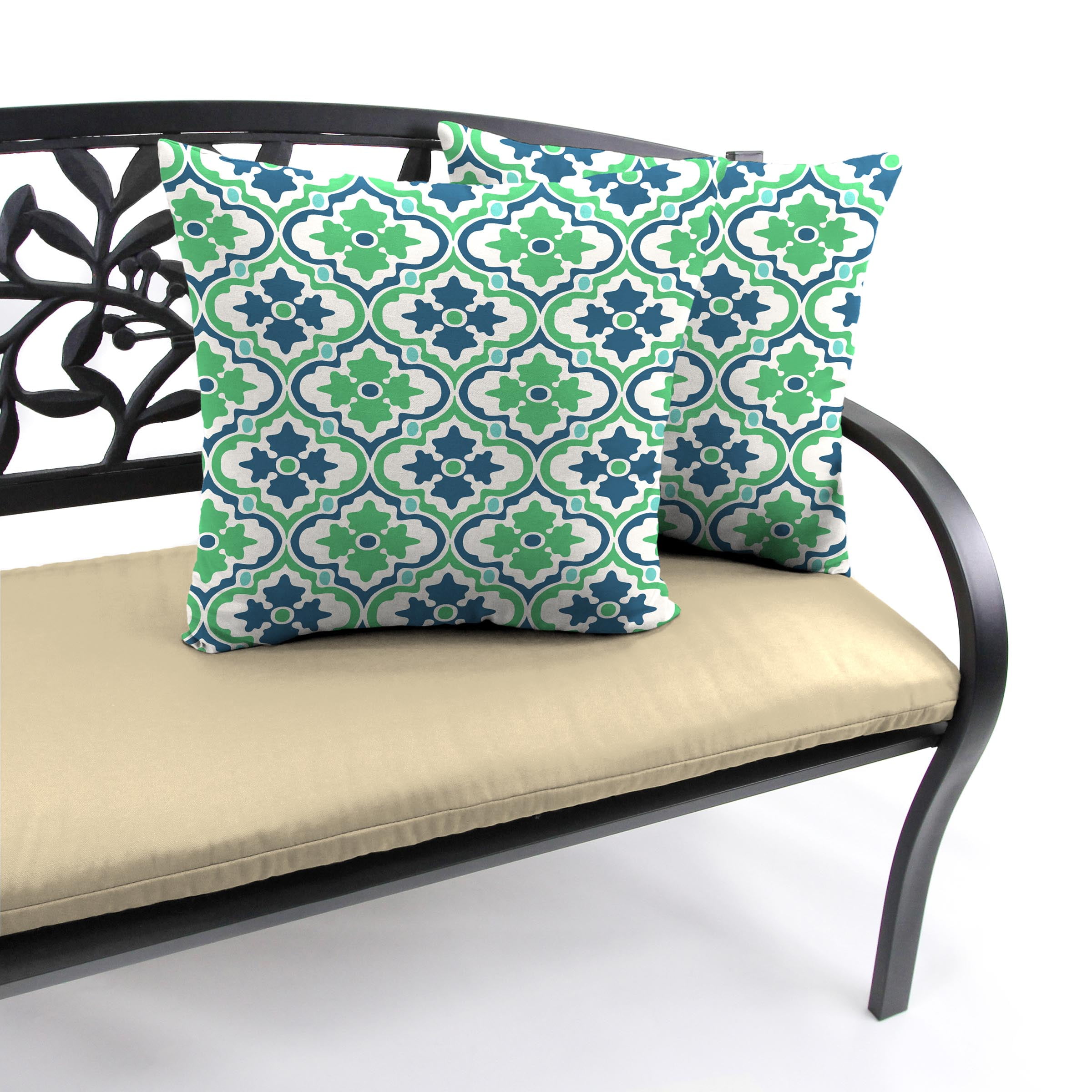 Jordan Manufacturing 16" x 16" Vesey Sea Mist Blue and Green Quatrefoil Square Outdoor Throw Pillow (2 Pack)