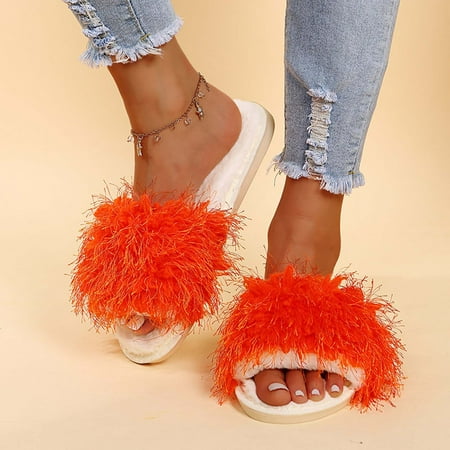 

Fjofpr Women Shoes Clearance Plush Shoes Sandals Flat Flip-Flops Easy To Wear And Take Off Soft Warm Home Outdoor Shoes