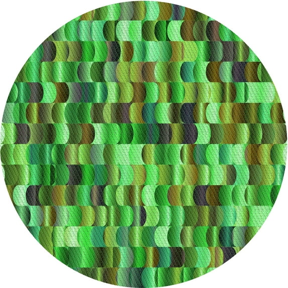 Ahgly Company Indoor Round Patterned Neon Green Area Rugs, 6' Round