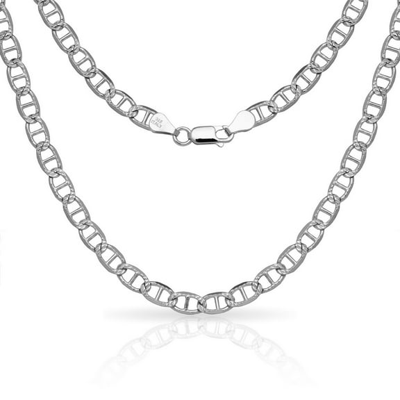 Jewelryweb 925 Sterling Silver Mens Italian 6mm Pave Mariner Chain Necklace (18-30 Inch) 20 Inch Necklace for Men