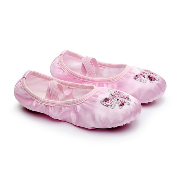 LABSERRON 1 Pair Pink Satin Ballet Flats for Girls Non Slip and Comfortable