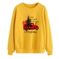 thumbnail image 3 of Jersey de mujer con estampado de patrones navideños, cuello redondo, manga larga, Top informal para uso diario, tela amarilla, letras negras L, 3 of 6