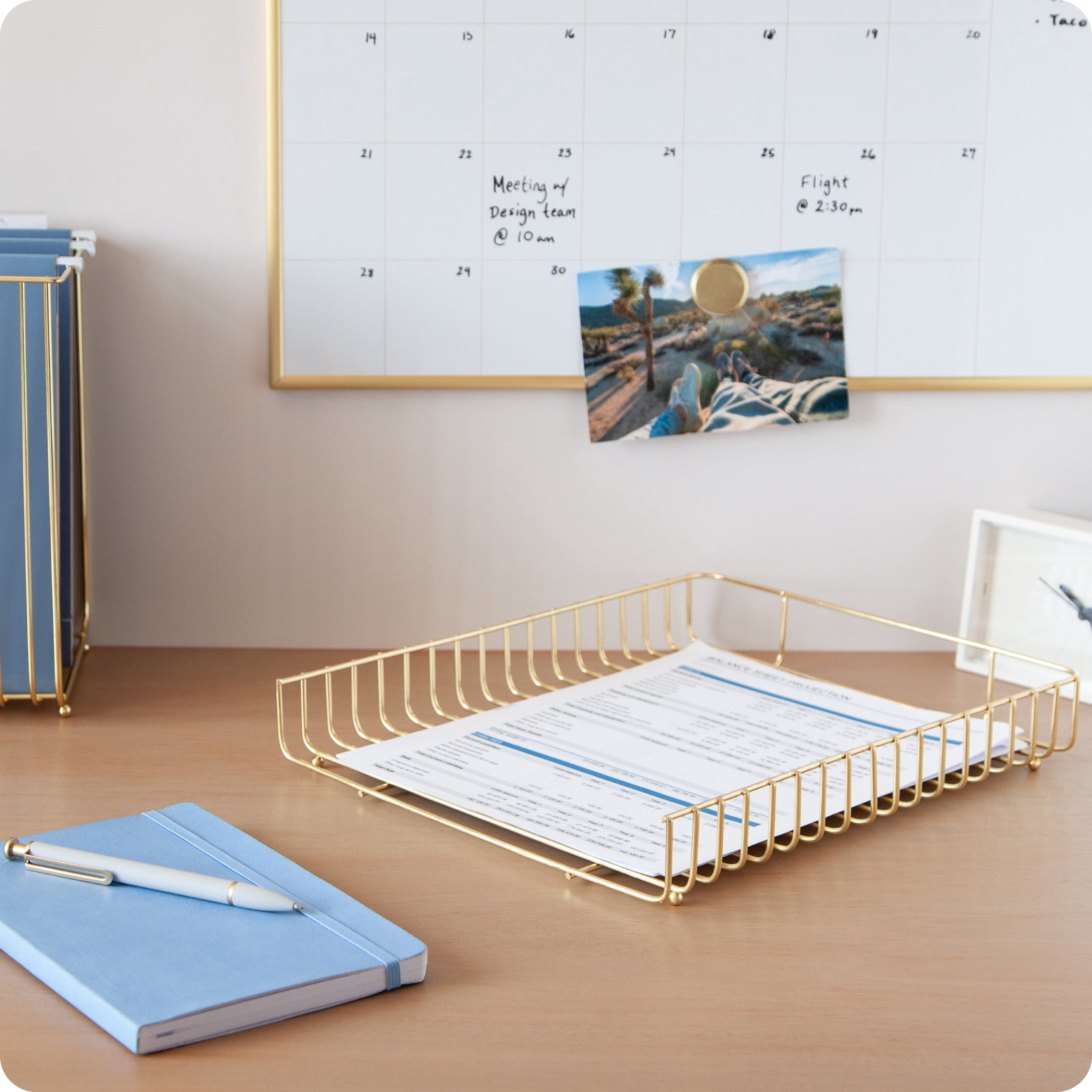 U Brands Bent Wire Paper Tray, 12.62 x 10.39 x 1.97 in., Gold