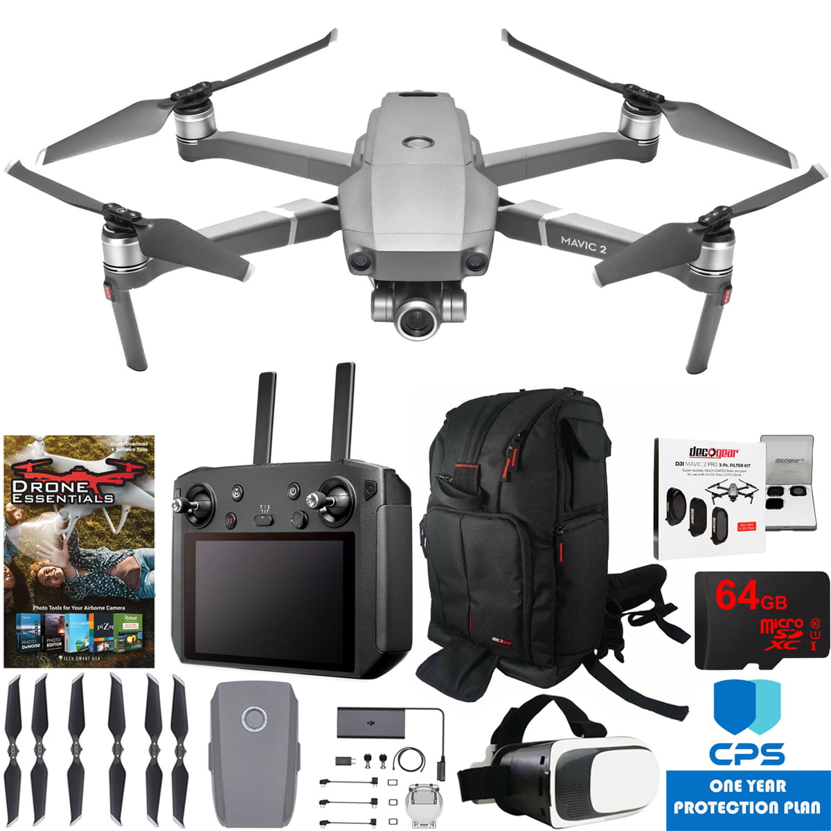 Akademi Reception Bolt DJI Mavic 2 Zoom Drone with with 24-48mm Lens Camera Smart Controller  Essential Go Bundle with Backpack, Filter Kit, VR FPV Goggles, 64GB SDXC  Card, Software Pack and 1 Year Warranty Extension -