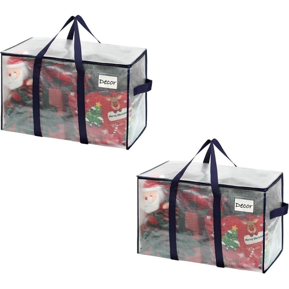 VENO 2 Pack XL Heavy Duty Foldable Christmas Storage Bins W/Lids Packing Moving Storage Zipper Bag W/ Reinforced Structure Alternative to Moving Box (Clear)