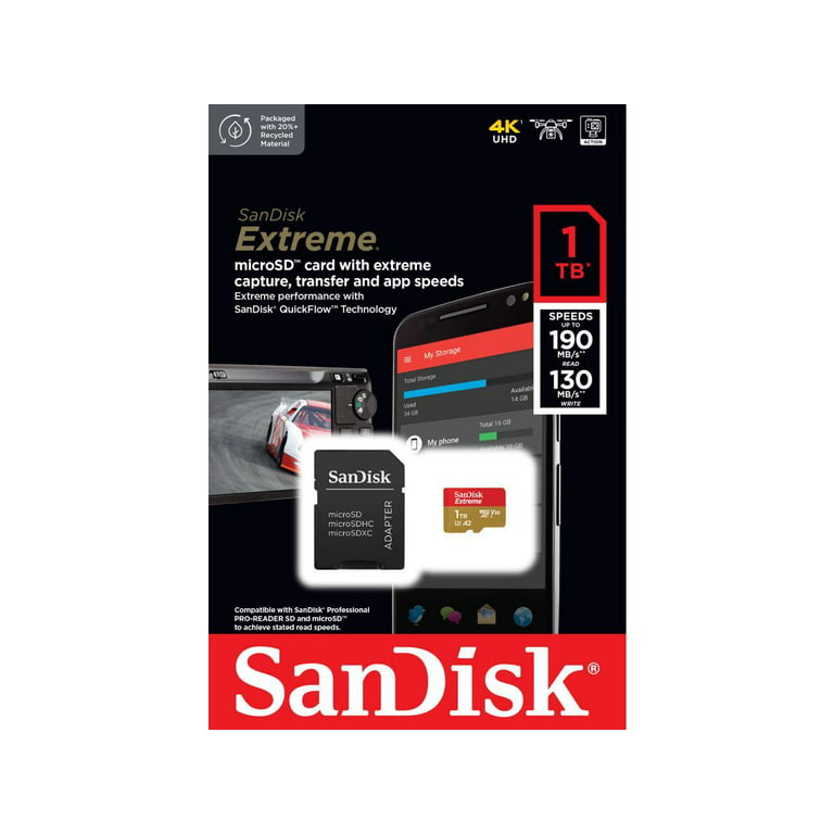 SanDisk Extreme 1TB Micro SD V30 microSDXC Memory Card - SDSQXA1-1T00-GN6MA  for sale online