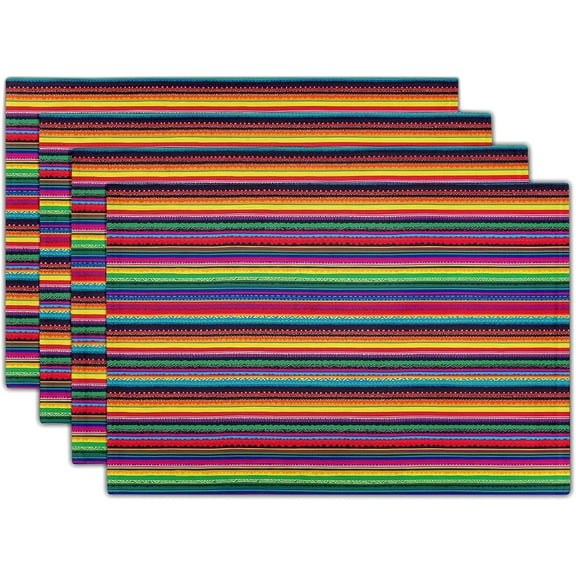 Mexican Placemats Set of 4 - Colorful Stripes Place Mats 12x18 Fiesta Tablemats Table Mats for Party Kitchen Dining