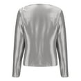 thumbnail image 5 of Lenpel Satin Blouses for Women Trendy Long Sleeve Crew Neck Ruched Curved Hem Dressy T Shirts Business Casual Tops(Silver,Medium), 5 of 5
