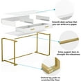 thumbnail image 6 of Computer Desk with Drawers, White and Gold Writing Desk with 2 Drawers, Simple and Modern (White, Gold), 6 of 6