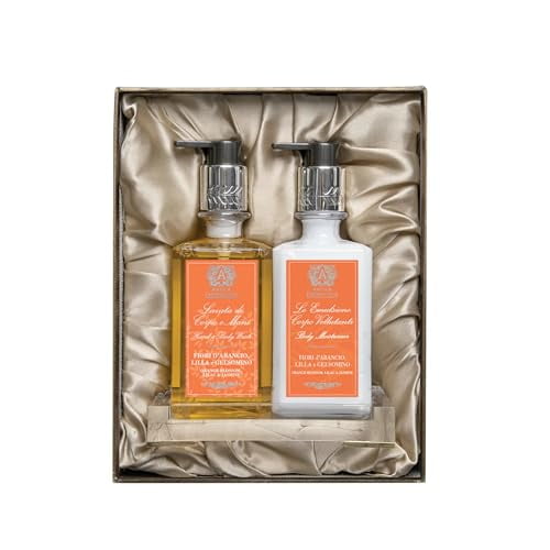 Antica Farmacista Acrylic Bath & Body Gift Set - Includes Body Wash, Body Moisturizer & Acrylic Tray - Holiday Body Care Gift Set for Women & Men - Orange Blossom, Lilac & Jasmine