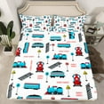 thumbnail image 2 of Homewish Cartoon Train Pattern Queen Sheet Sets,Traffic Vehicle Flat Sheet,White Blue Queen Fitted Sheet For Kids,Microfiber Bedroom Decor,4pcs, 2 of 7