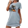 thumbnail image 3 of Sakmal Playful Moomoos for Women Sleep Loose Halloween Cloud-Like Blue Sleepwear Black Cat Print Short Short Sleeve Crew Neck Nightgowns S-2XL, 3 of 4