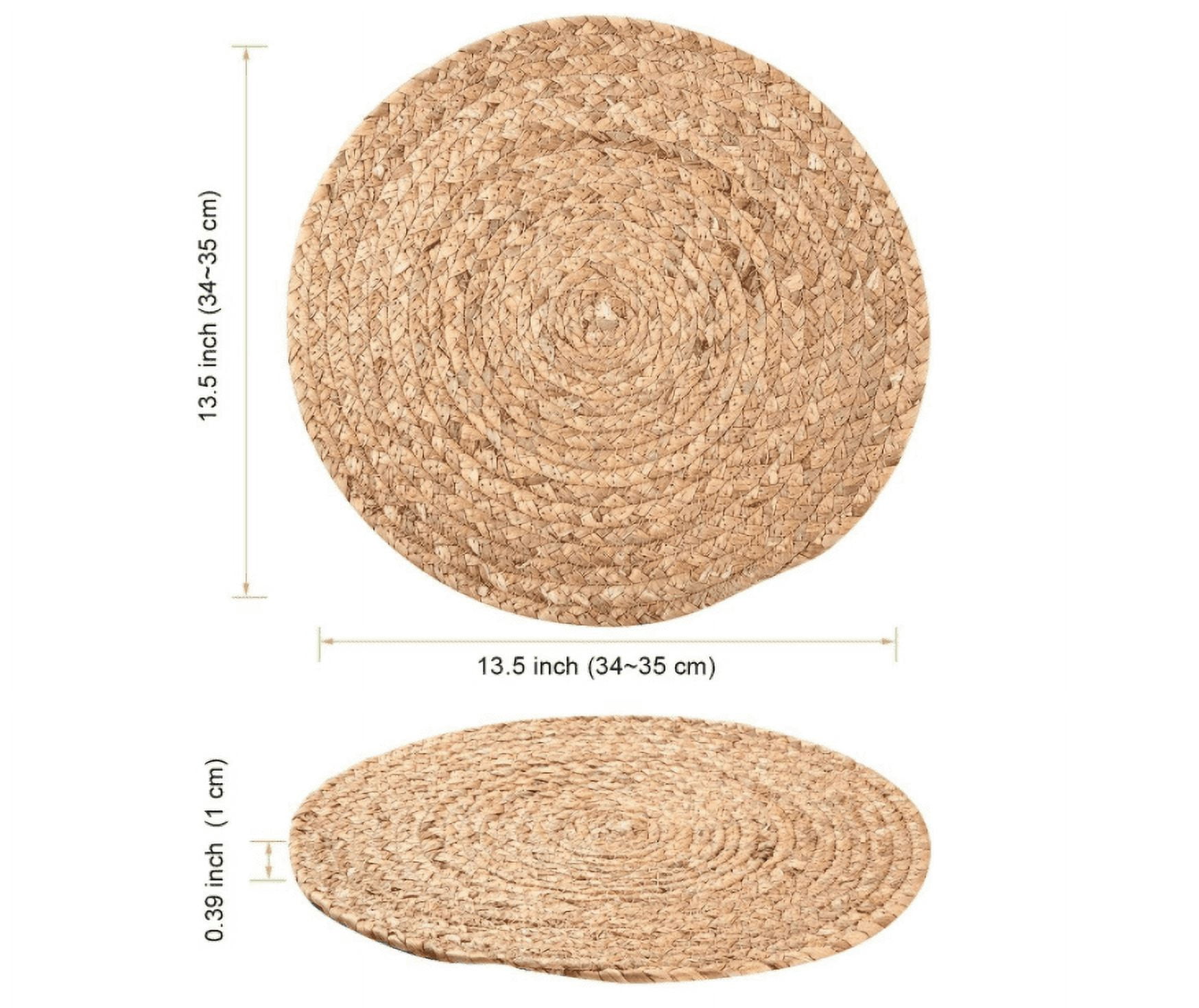 4 Pack Woven Placemats,Natural Water Hyacinth Weave Placemat Round Braided Rattan Tablemats 14 inch