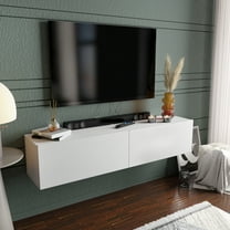 Poling Modern Wood Floating TV Stand for 70" TVs, White Veneer