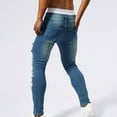 thumbnail image 5 of lkfuzj Men's Ripped Patch Skinny Jeans, Solid Color Button Stretch Slim Fit with Pockets, Trendy Distressed Denim Pants for Casual and Stylish Look, 5 of 9