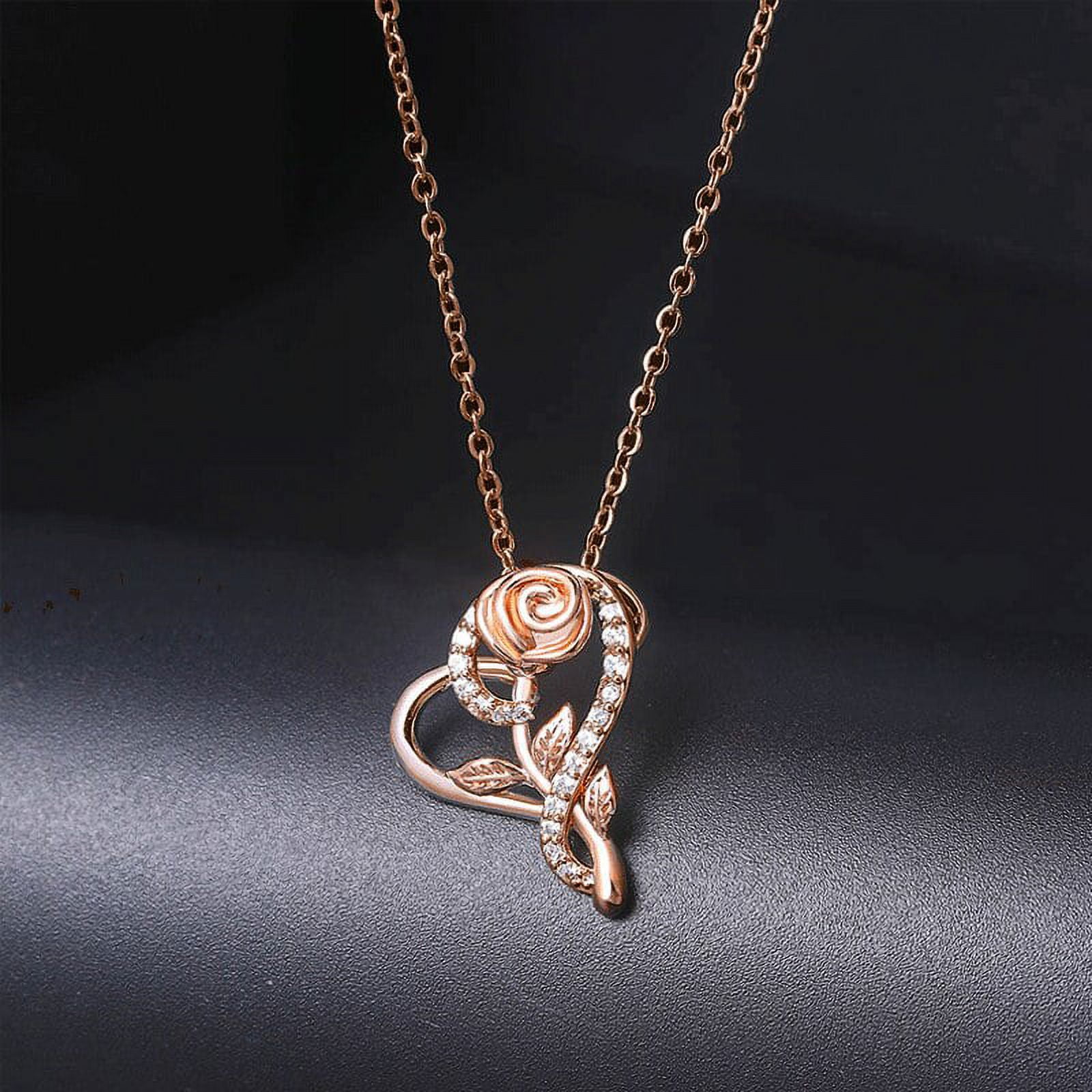 XIAQUJ Design Delicate Rose Flower Zircon Pendant Necklace Rose