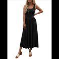 thumbnail image 2 of Vestido de Verano para Mujer, Sin Mangas, Cuello Cuadrado, Informal, para Playa, con Bolsillos, Tejido de Patchwork Fluido Negro S, 2 of 8