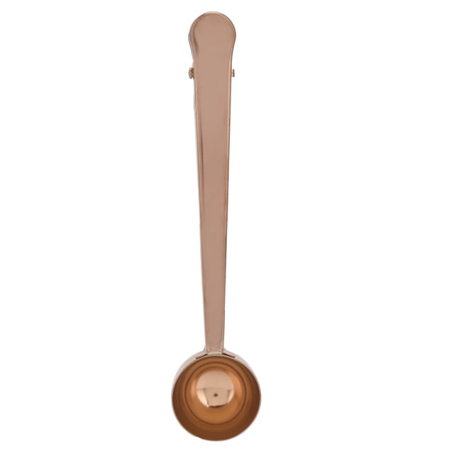 Cuchara medidora de leche en polvo multifuncional de acero inoxidable con pinza para café, color oro rosa.