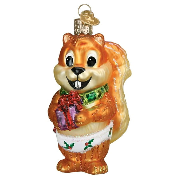 Old World Christmas Silly Christmas Squirrel Glass Blown Ornament for Christmas Tree