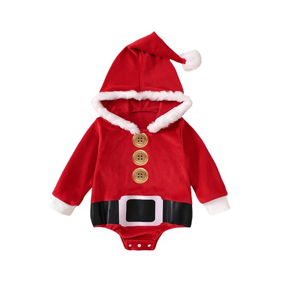 HNMKIU Kids Christmas Bodysuit Santa Style Long Sleeve Baby Bodysuit For Girls Festive Holiday Outfit Soft Romper Christmas Outfit Red - 0-6 Months