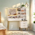thumbnail image 3 of Makeup Vanity Desk with 30" HD Lighted Mirror&Power Outlet，Modern Fluted Vanity Desk with 5 Drawers and Storage Shelf，Dressing Table for Women Girls, 3 of 7
