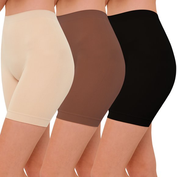 INNERSY Shortys Gainants pour Femmes Taille Haute sous les Robes Shorts d'Été Lot de 3 (X-Grand, Noir/café/beige Clair)