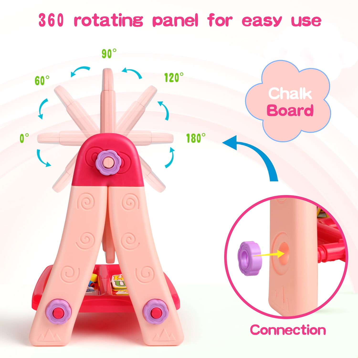 Huge Wave Toddlers Double Sided Magnetic Chalkboard and Whiteboard Art Easel, Pink