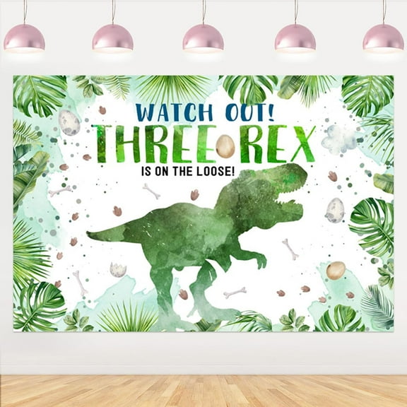 Dinosaur Theme Kids 3rd Cool Birthday Backdrop Cartoon Dinosaur Jungle Forest Photography Background Palm Leaves Watch Out Three Boy Girl Three Years Old Birthdays Party Photo Booth Props