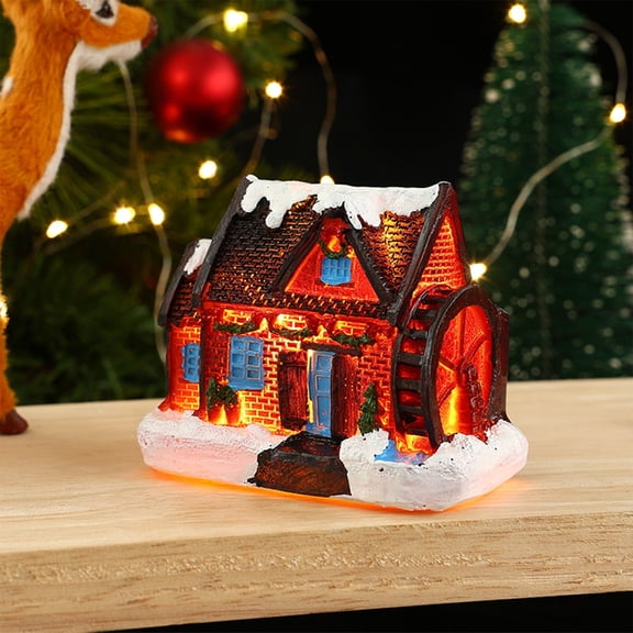 KQJQS Christmas Winter Village Houses Set LED Lighted DIY Christmas Doll Figurines Christmas Miniature Resin Ornament Kits Christmas Cedar Bare Branch Tree Street Lamp Room Decor