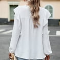 thumbnail image 4 of GigrtiJin Women's Ruffle Long Sleeved Shirts Round Neck Solid Color Pullover Tops Casual Fashion Comfy Blouse, 4 of 7
