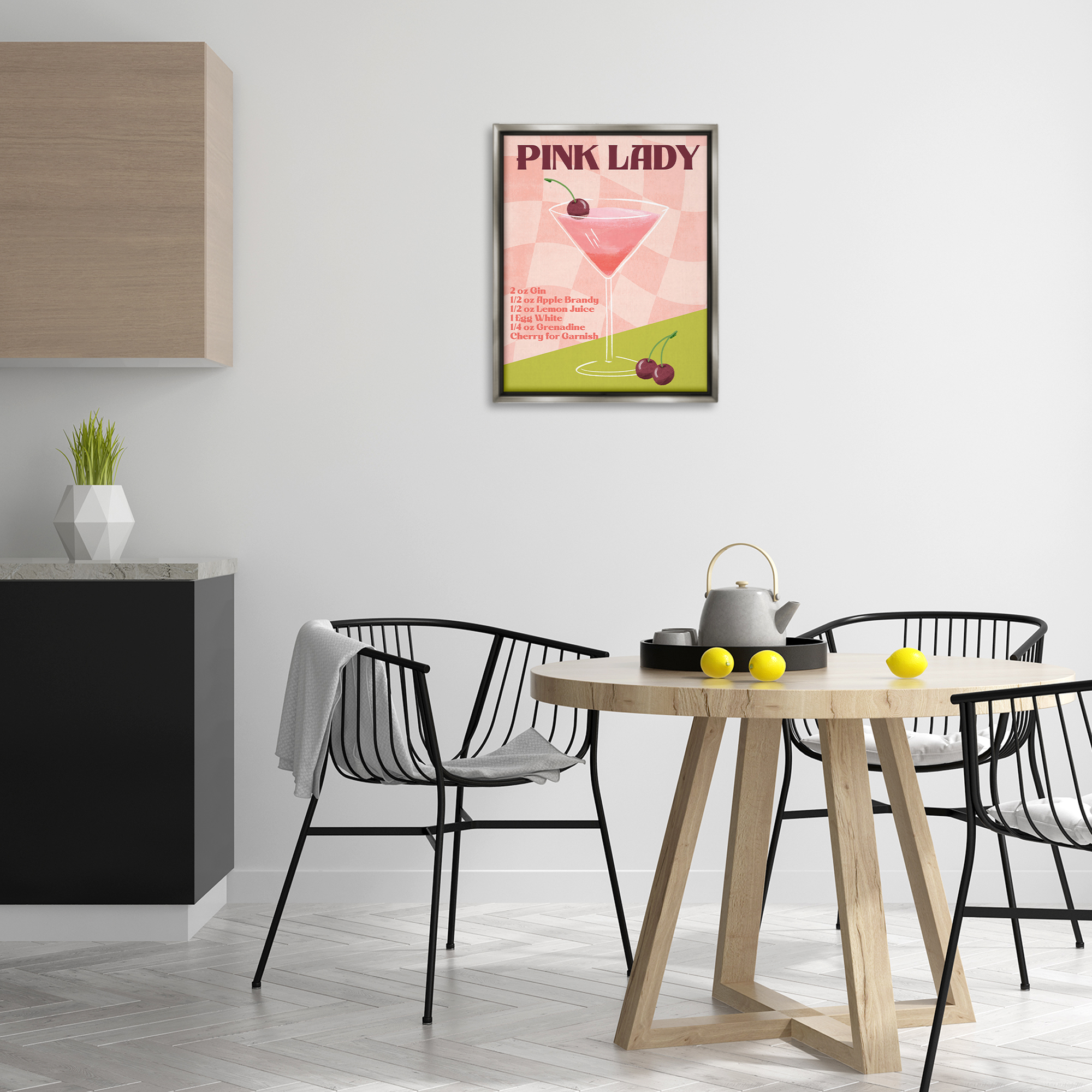 Stupell Industries Retro Pink Lady Recipe Food & Beverage Painting Gray Floater Framed Canvas Art Print Wall Art, 17 x 21