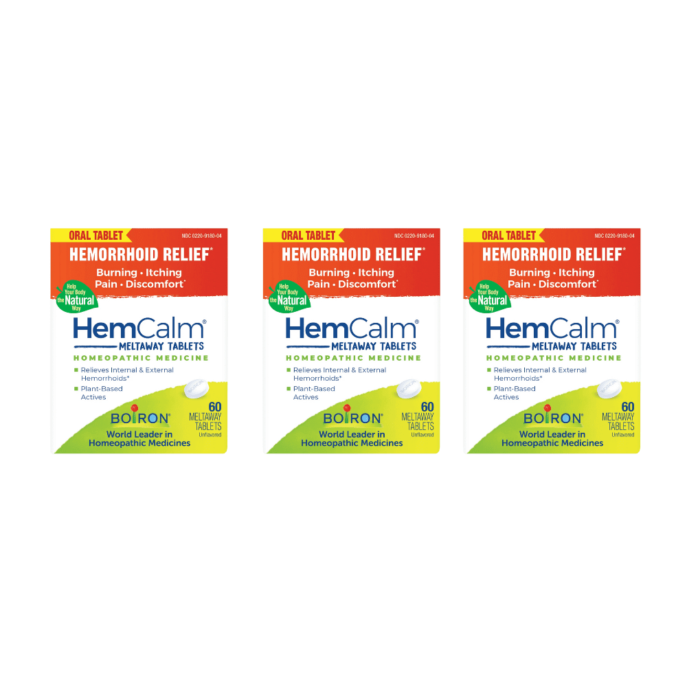 Boiron HemCalm Tablets (3 Pack), Homeopathic Medicine for Hemorrhoid Relief, Burning, Itching, Pain, Discomfort, 60 Tablets