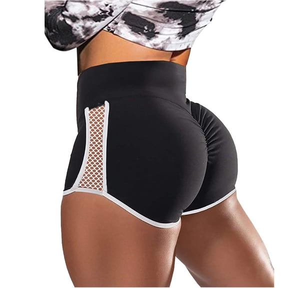 Becikitc Women's Ruched Waist Yoga Shorts Breathable Polyester Blend High-Waist Booty Workout Pants, 1 Pack