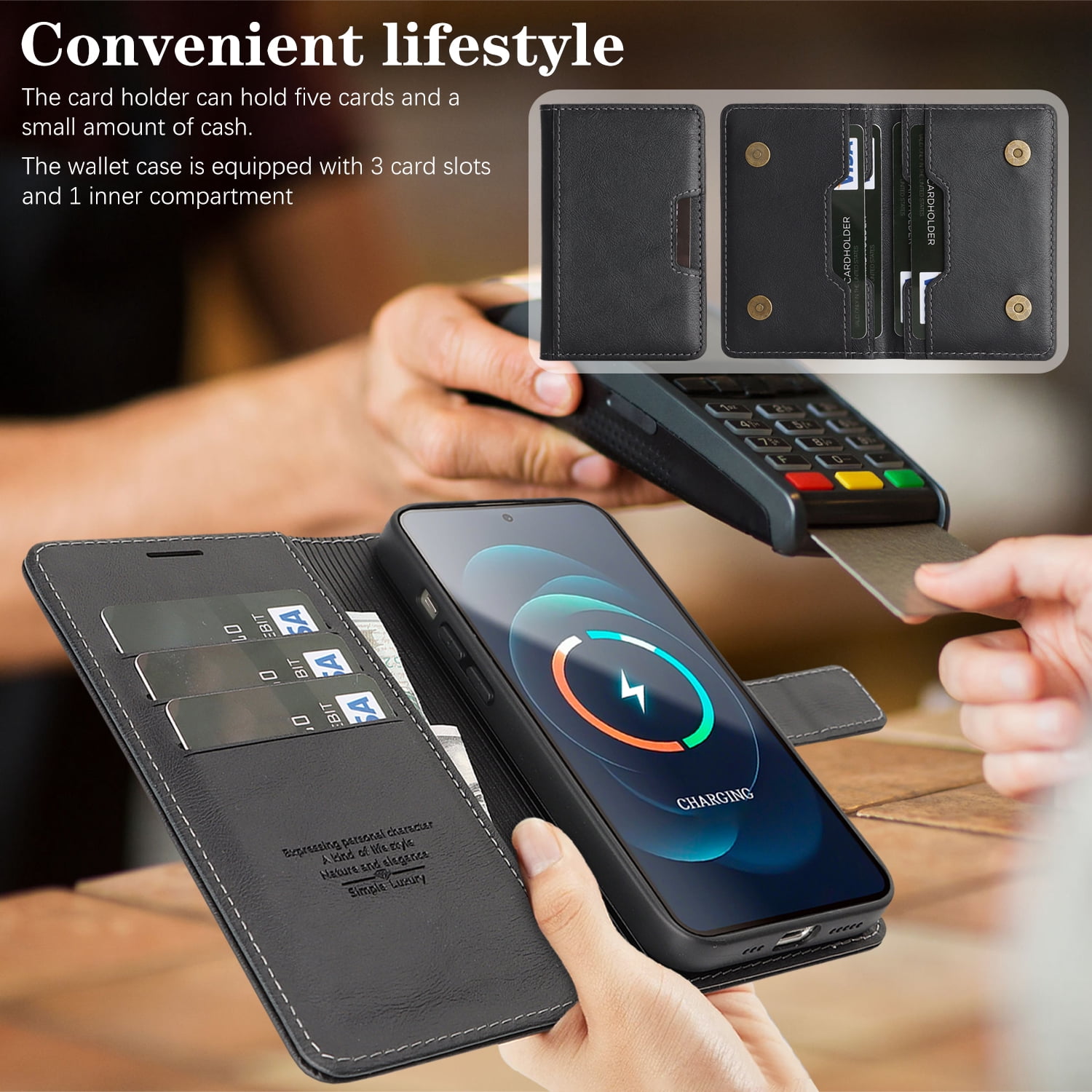 Dteck for iPhone 15 Case Detachable Wallet Case with Card Holder, 3 in 1 PU Leather Flip Folio with RFID Blocking Stand Shockproof Phone Cover,Black