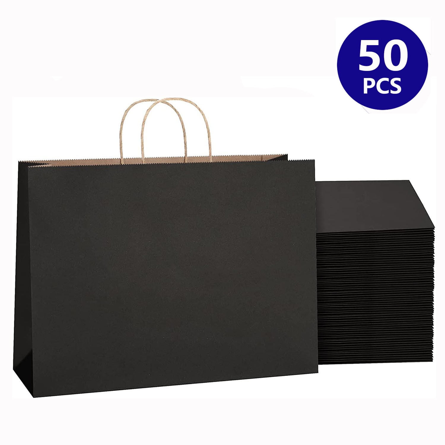 BagDream Black Paper Bags With Handles 50Pcs 16x6x12 inches Kraft Paper