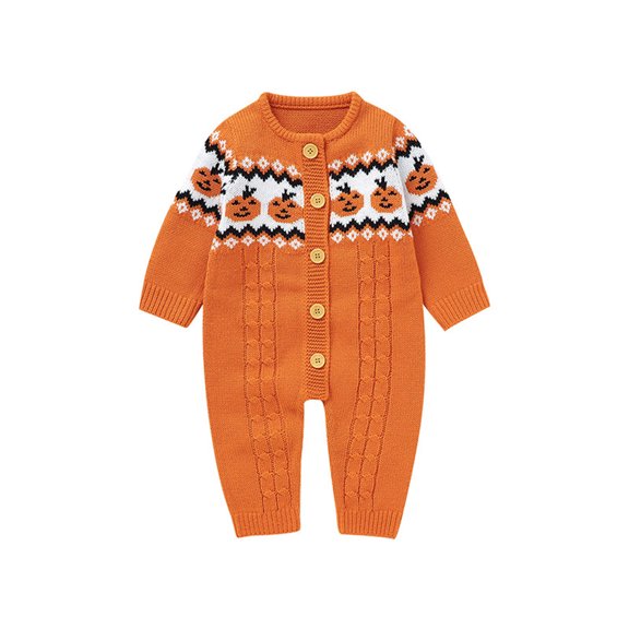 Gunia Halloween Baby Boys Girls Outfit Adorable Infant Pumpkin Jacquard Romper Jumpsuit Cozy With Cute Design Soft Knit Fall Outfits 1-3 Months