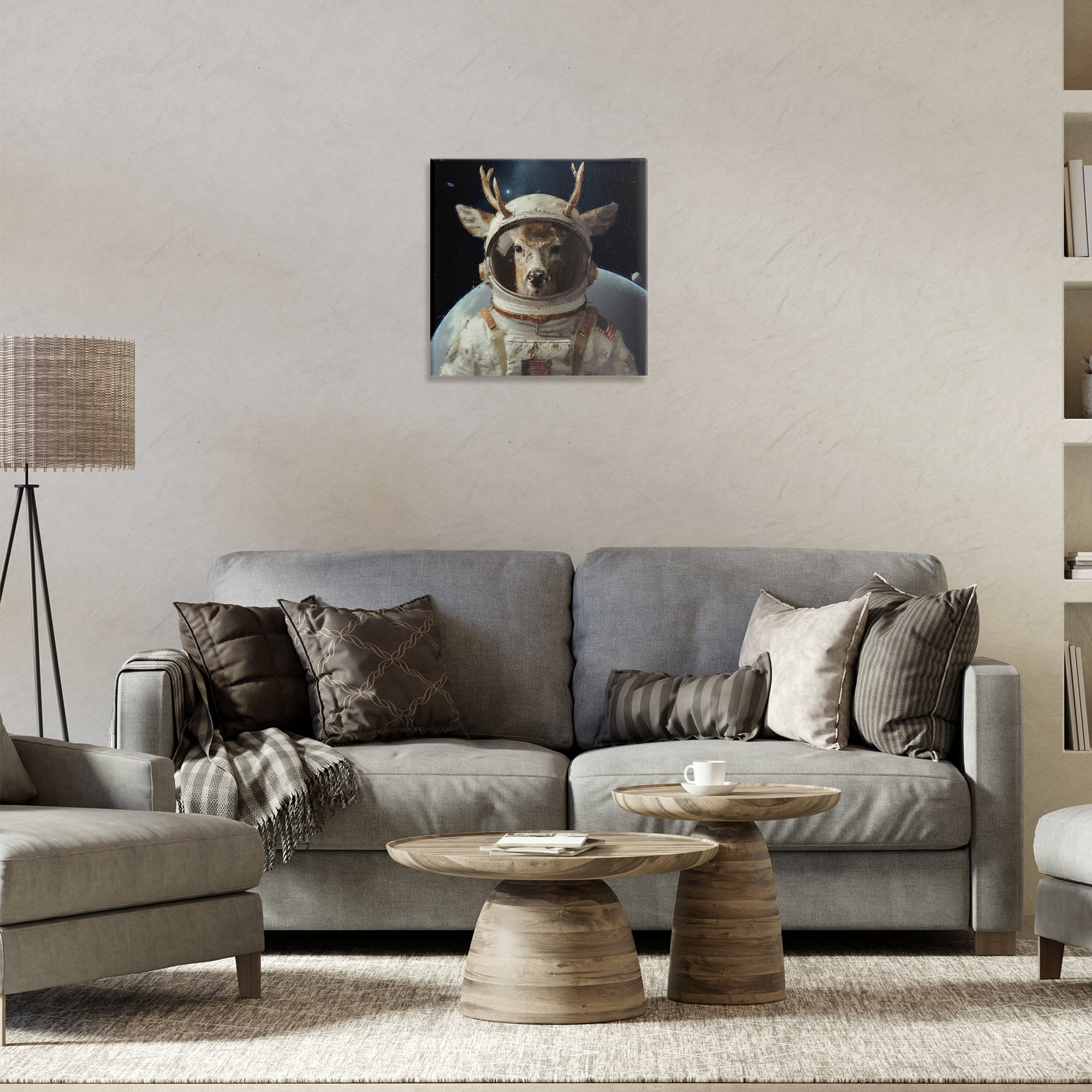 Stupell Industries Space Astronaut Deer Astrology & Stars Painting Wrapped Canvas Art Print Wall Art, 17 x 17