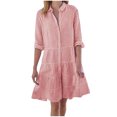 thumbnail image 2 of Huresd Midi Dresses for Women 2024 Long Sleeve Lapel Collar Button Down Shirt Dress Striped Print Party Dress Watermelon Red S, 2 of 6