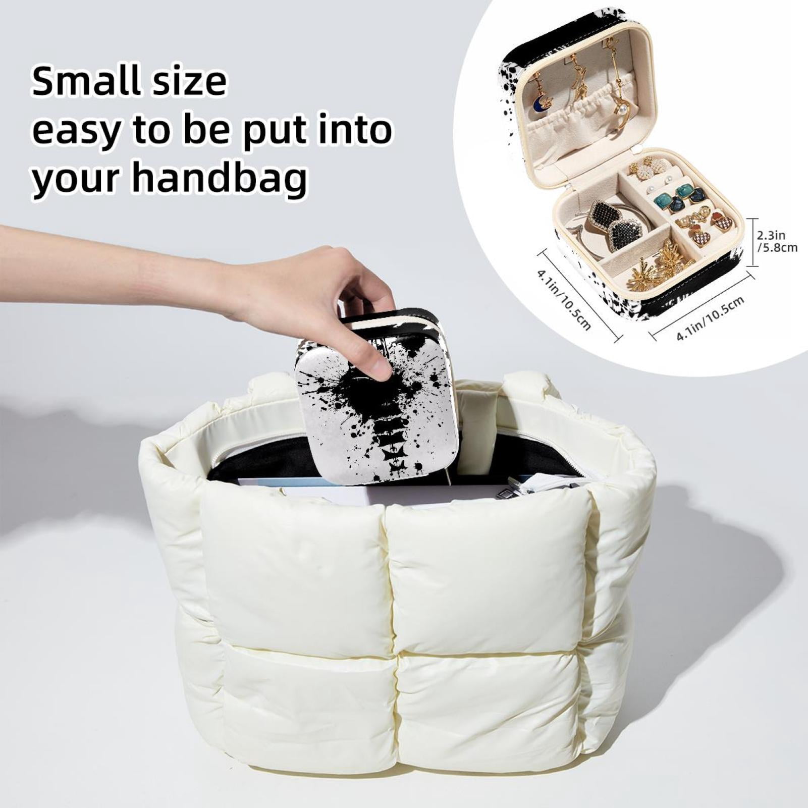 PhooArto Small Jewellery Box, Black Ink Splatter Dots Ship Portable Travel Mini Jewelry Case for Women Leather Ring Organizer