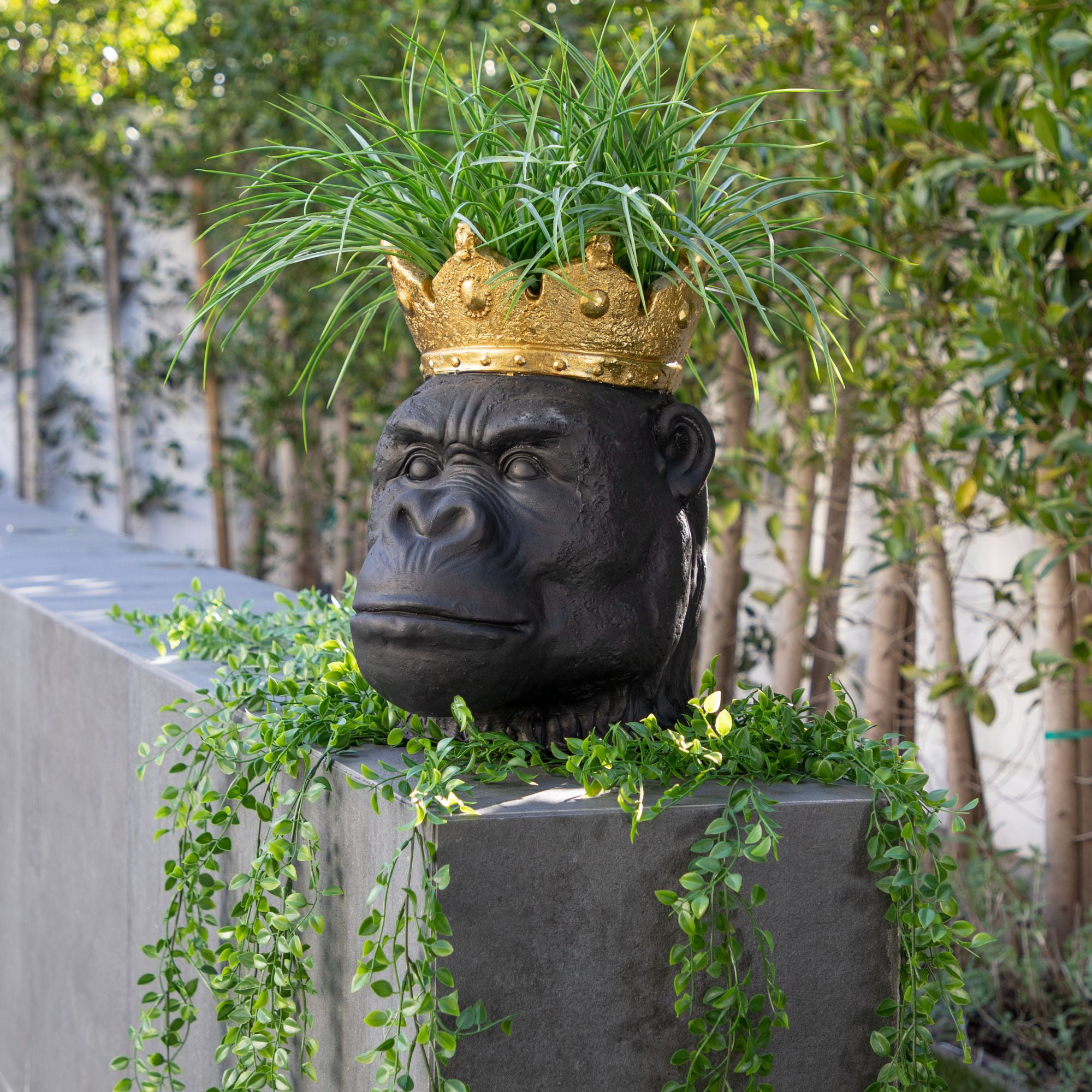 Kingston Living 15.5" Black and Gold Gorilla Crown Garden Planter -
