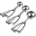 thumbnail image 3 of Ice Cream Scoop, Stainless Steel Ice Cream Scoop, Polished, 3 Pieces Different Sizes Small 4cm, Medium 5cm & Large 6cm Ice Cream Spoon With Ejector, R, 3 of 5