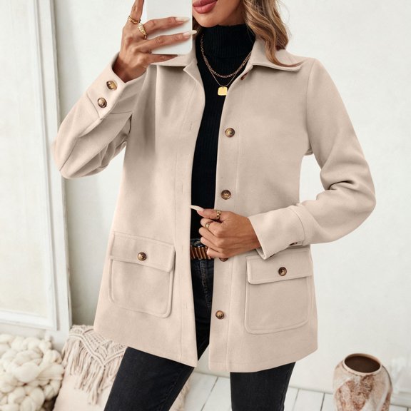 Womens Work Office Winter Overcoat Single Breasted Point Collar Pea Coat