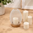 thumbnail image 6 of VAIFTILNO Stylish Candle Holder, 6.3in Clean Iron Cage Candle Stand Aroma Lamp Decor with Elongated Lampshade, Wood Base, for Tabletop, Home (White), 6 of 7