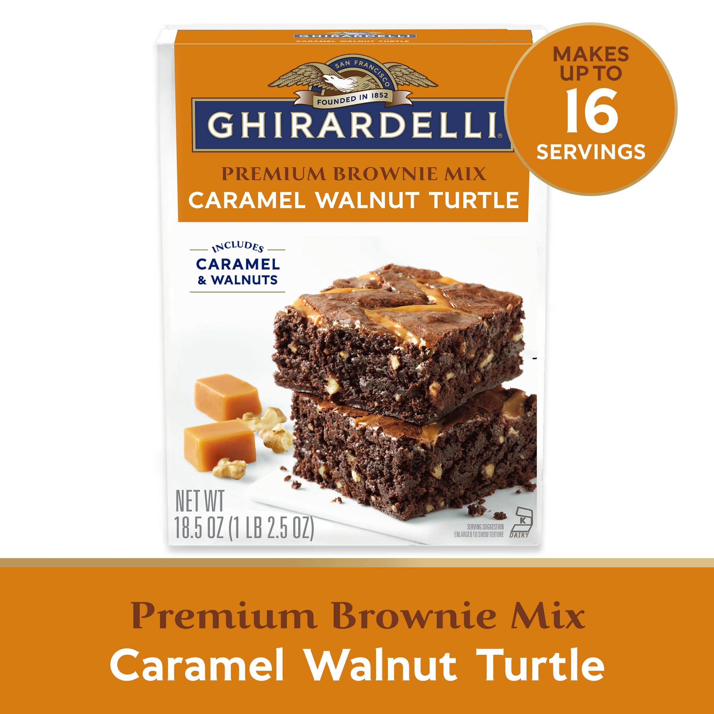 (4 pack) GHIRARDELLI Caramel Walnut Premium Brownie Mix, Includes Caramel and Real Walnuts, 18.5 oz Box
