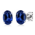 thumbnail image 2 of Gem Stone King 925 Sterling Silver Blue Created Sapphire Pendant Earrings Set for Women (3.00 Cttw, Oval 7X5MM, Gemstone September Birthstone, With 18 inch Chain), 2 of 5